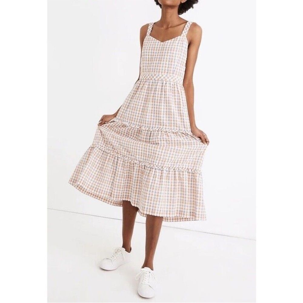 Madewell Plaid Maxi Dress in Cream and Brown